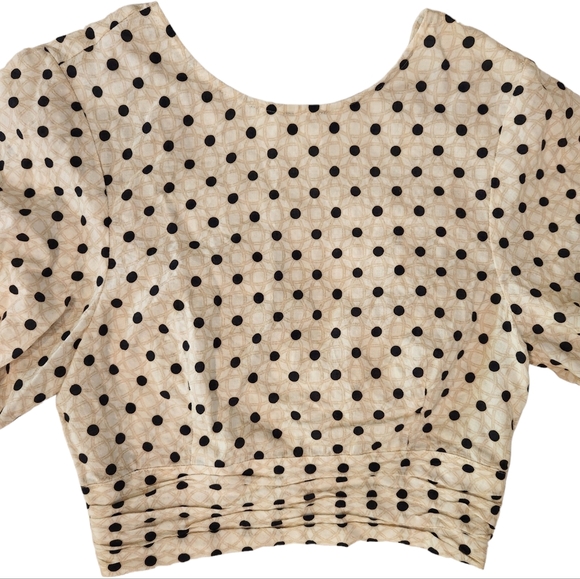 Peony Swimwear Resortwear Tie Front Crop Puff Sleeve Polka Dot Top - Picture 11 of 16